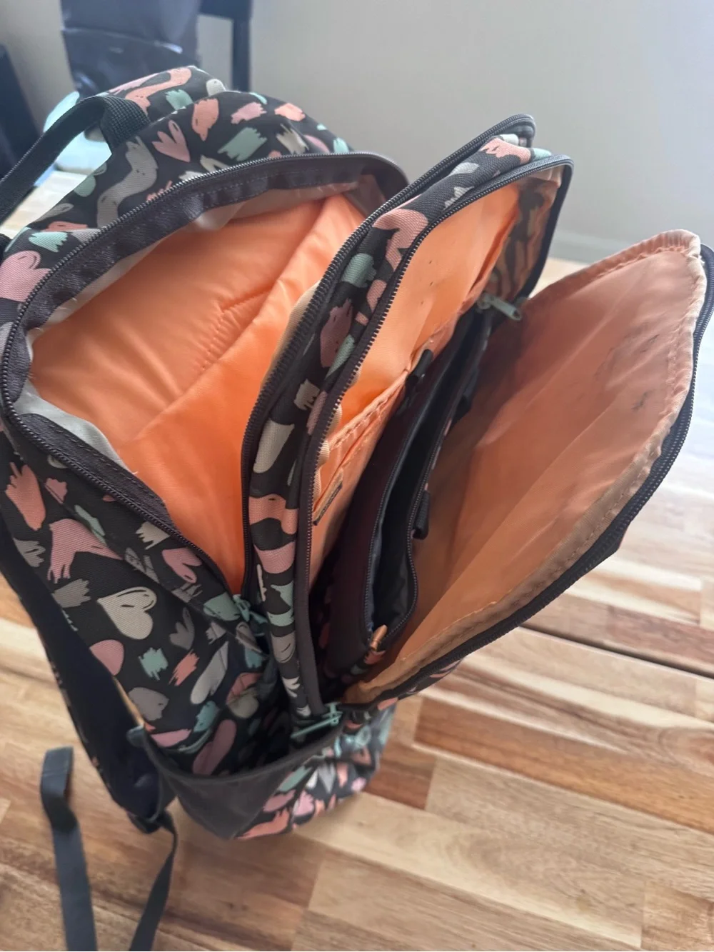 Dakine Women's Abstract Heart Print Backpack in Brown, Pink & Mint